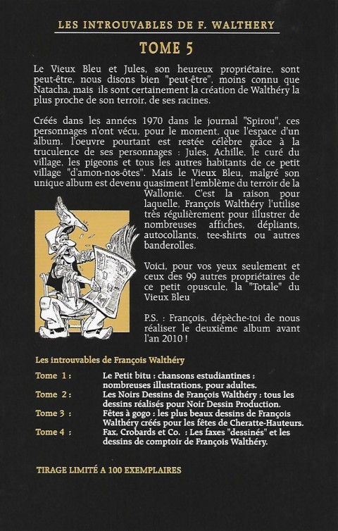 Verso de l'album Les Introuvables de F. Walthéry Tome 5 le Vieux Bleu La Totale