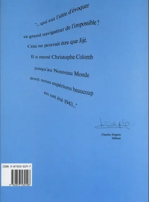 Verso de l'album Christophe Colomb Tome 1 Premier voyage