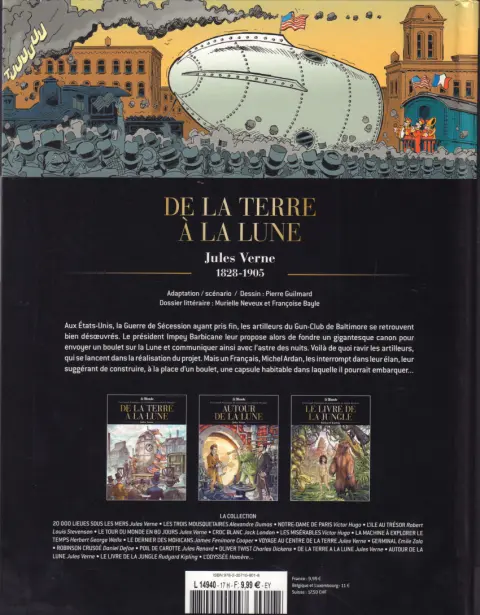 Verso de l'album Les Grands Classiques de la littérature en bande dessinée Tome 16 De la Terre à la Lune