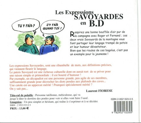 Verso de l'album Chroniques savoyardes 1 Les Expressions savoyardes en B.D.