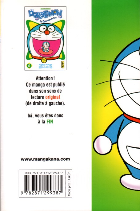 Verso de l'album Doraemon, le Chat venu du futur Tome 2