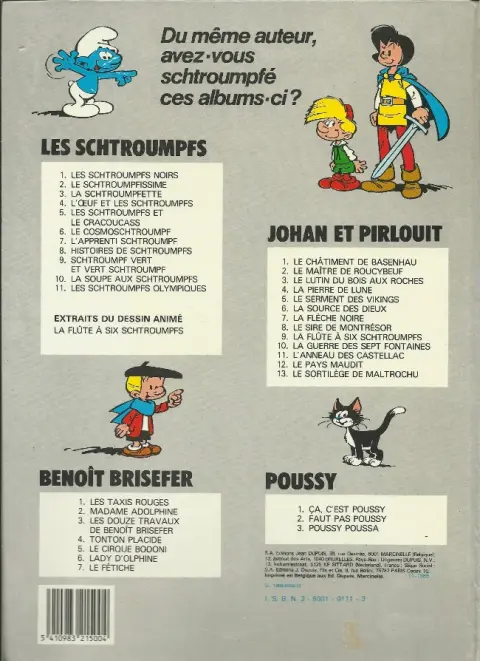 Verso de l'album Les Schtroumpfs Tome 4 L'œuf et les schtroumpfs