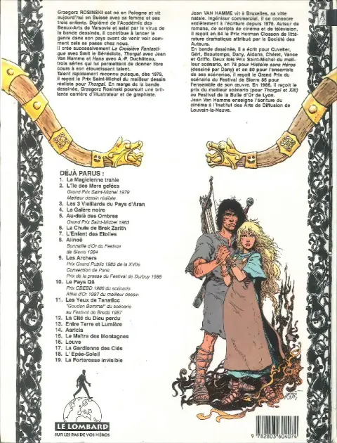 Verso de l'album Thorgal Tome 5 Au-delà des ombres