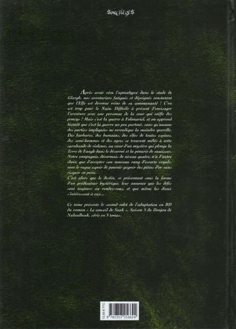 Verso de l'album Le Donjon de Naheulbeuk Tome 15 Cinquième saison, partie 2