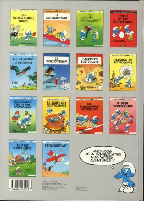 Verso de l'album Les Schtroumpfs Tome 15 L'Étrange Réveil du Schtroumpf paresseux