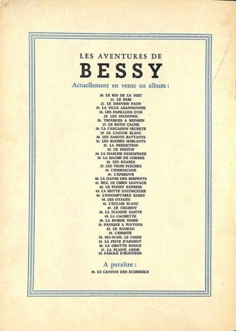Verso de l'album Bessy Tome 58 Parole d'honneur