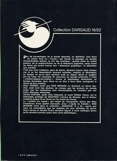 Verso de l'album Bob Morane 16/22 Tome 8 L'épée du paladin