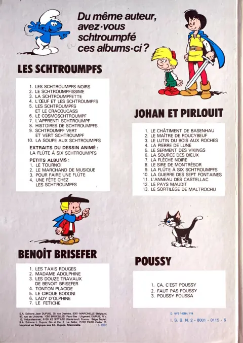 Verso de l'album Les Schtroumpfs Tome 8 Histoires de Schtroumpfs