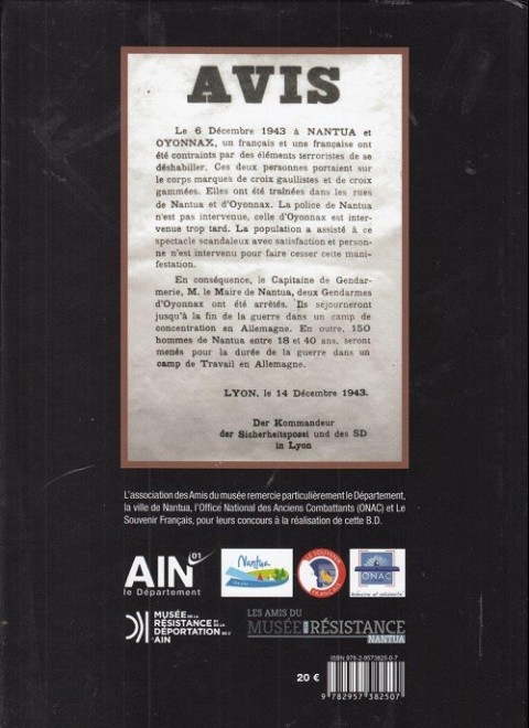 Verso de l'album L'ain : Résistance et Déportation Tome 1 Mardi noir à Nantua - Rafle du 14 décembre 1943