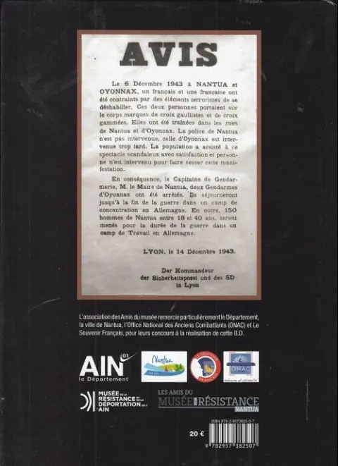 Verso de l'album L'ain : Résistance et Déportation Tome 1 Mardi noir à Nantua - Rafle du 14 décembre 1943