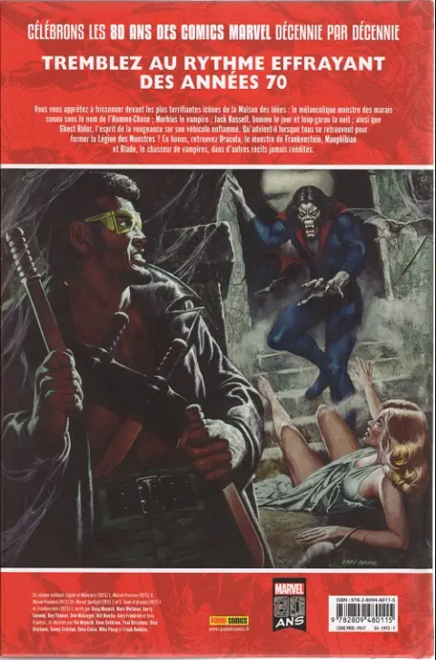 Verso de l'album Décennies - Marvel dans les années ... Années 70 - La Légion des monstres