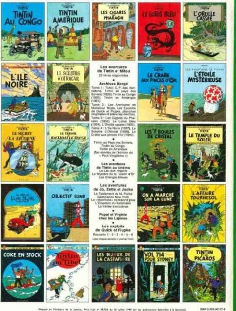 Verso de l'album Tintin Tome 18 L'affaire Tournesol