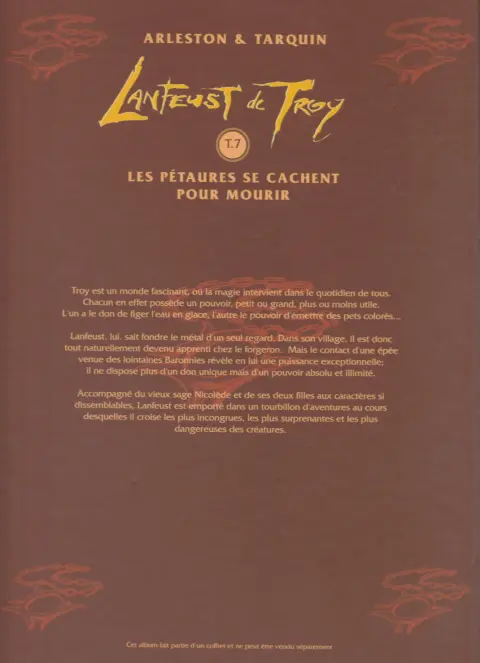 Verso de l'album Lanfeust de Troy Tome 7 Les pétaures se cachent pour mourir