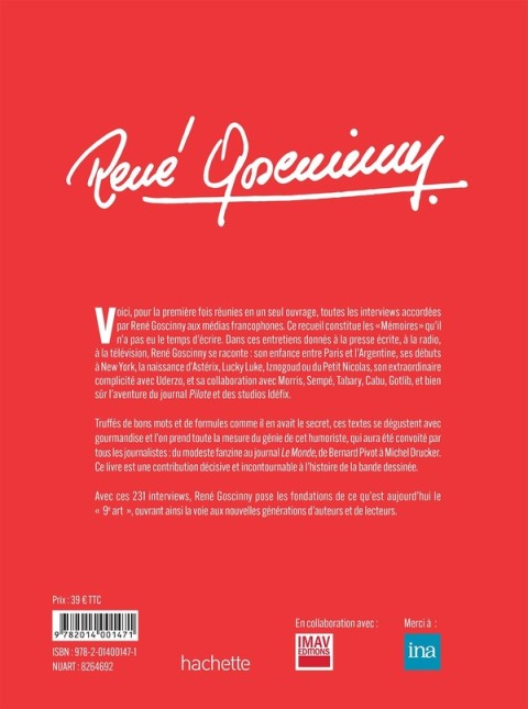 Verso de l'album Goscinny - Paroles d'un Gaulois venu d'ailleurs Entretiens (1960-1977)