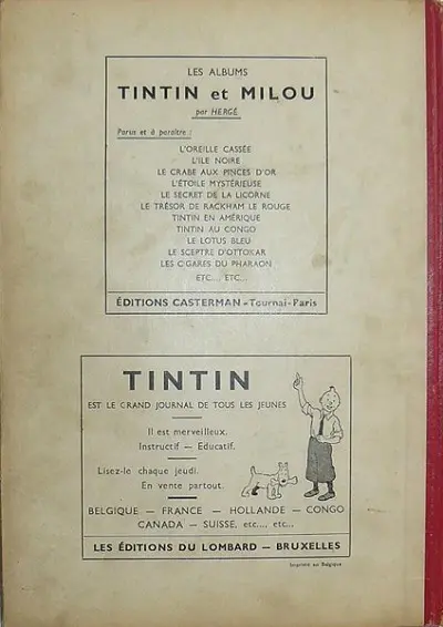 Verso de l'album Tintin Tome 4