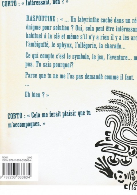Verso de l'album Corto Maltese Tome 12 Mù-La cité perdue