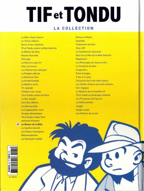 Verso de l'album Tif et Tondu La collection Tome 25 Le Retour de la Bête