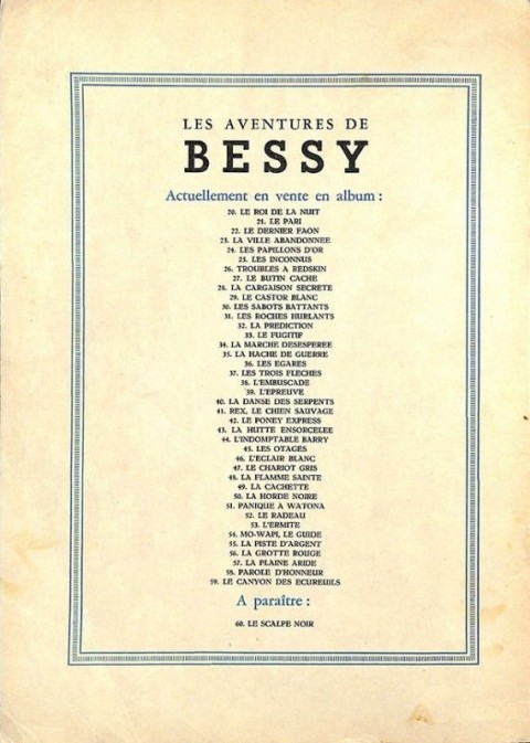 Verso de l'album Bessy Tome 59 Le canyon des écureuils