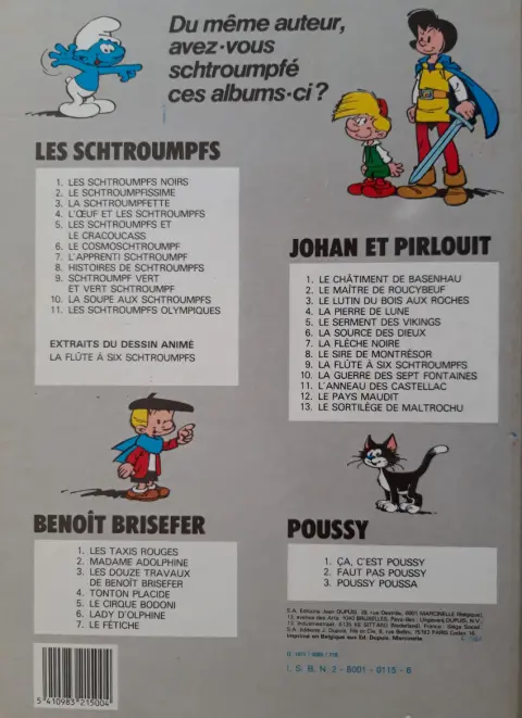 Verso de l'album Les Schtroumpfs Tome 8 Histoires de Schtroumpfs