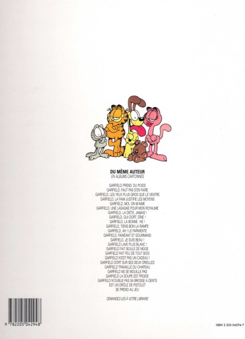 Verso de l'album Garfield Tome 18 Garfield dort sur ses deux oreilles