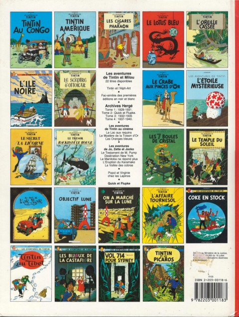 Verso de l'album Tintin Tome 19 Coke en stock