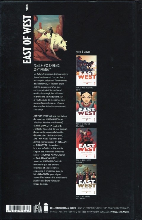 Verso de l'album East of West 5 Vos ennemis sont partout