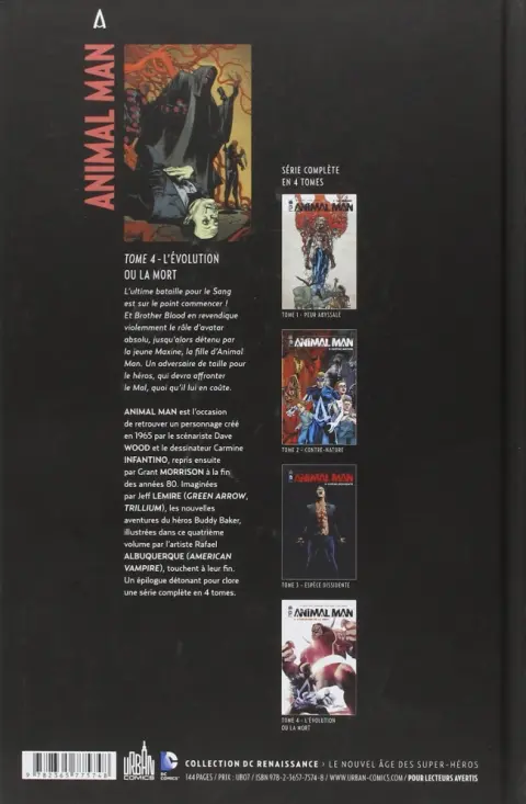 Verso de l'album Animal Man Tome 4 L'évolution ou la mort