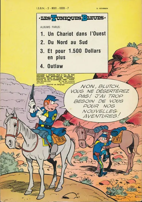Verso de l'album Les Tuniques Bleues Tome 4 Outlaw