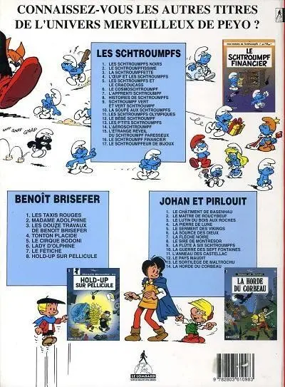 Verso de l'album Les Schtroumpfs Tome 17 Le schtroumpfeur de bijoux