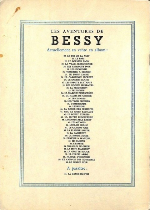 Verso de l'album Bessy Tome 60 Le scalpe noir