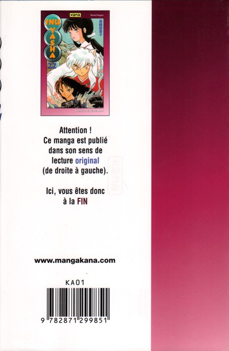 Verso de l'album Inu Yasha 22