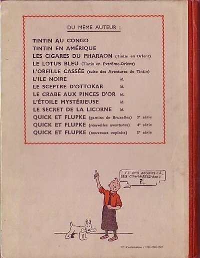 Verso de l'album Tintin Tome 11 Le secret de la Licorne