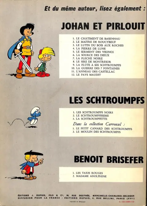 Verso de l'album Johan et Pirlouit Tome 6 La source des dieux