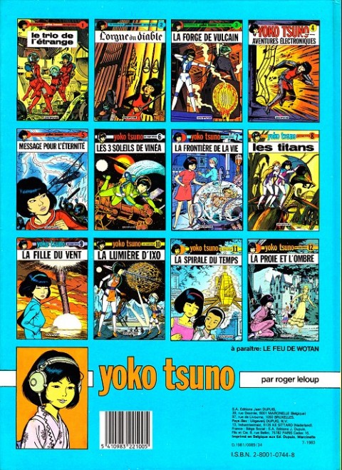 Verso de l'album Yoko Tsuno Tome 11 La spirale du temps