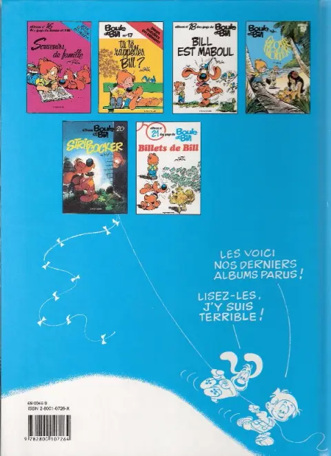 Verso de l'album Boule & Bill Tome 18 Bill est maboul