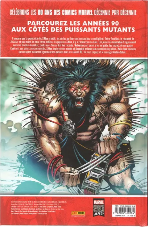 Verso de l'album Décennies - Marvel dans les années ... Années 90 - L'X-plosion mutante