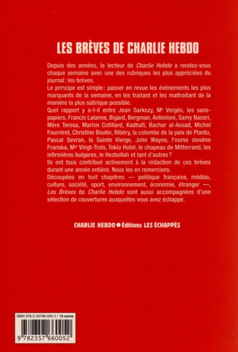 Verso de l'album Les brèves de Charlie Hebdo