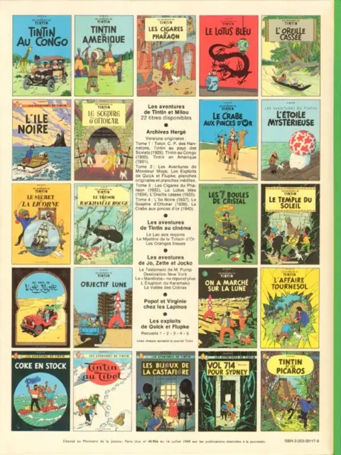 Verso de l'album Tintin Tome 18 L'affaire Tournesol