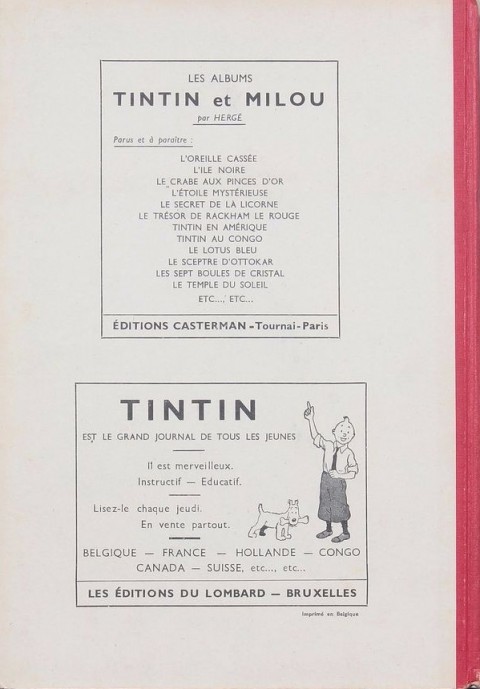 Verso de l'album Tintin Tome 6
