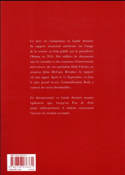 Verso de l'album Rapport sur la torture Les agissements de la CIA en Irak