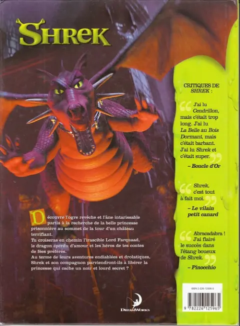 Verso de l'album Shrek Trois histoires inédites