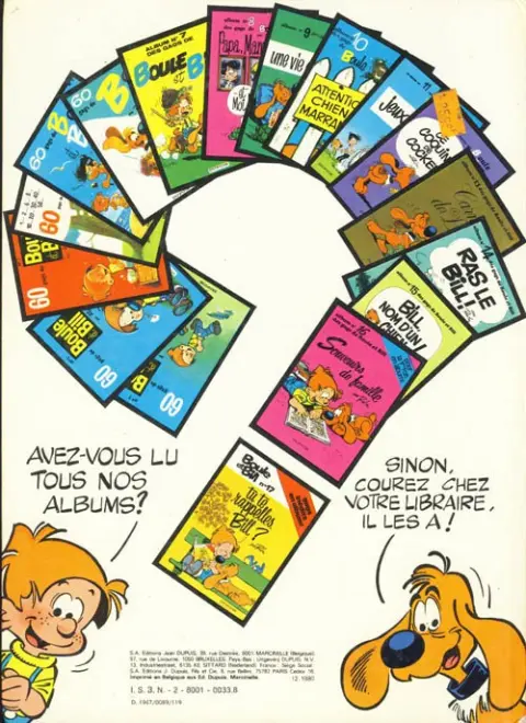 Verso de l'album Boule & Bill Tome 4 60 gags de Boule et Bill