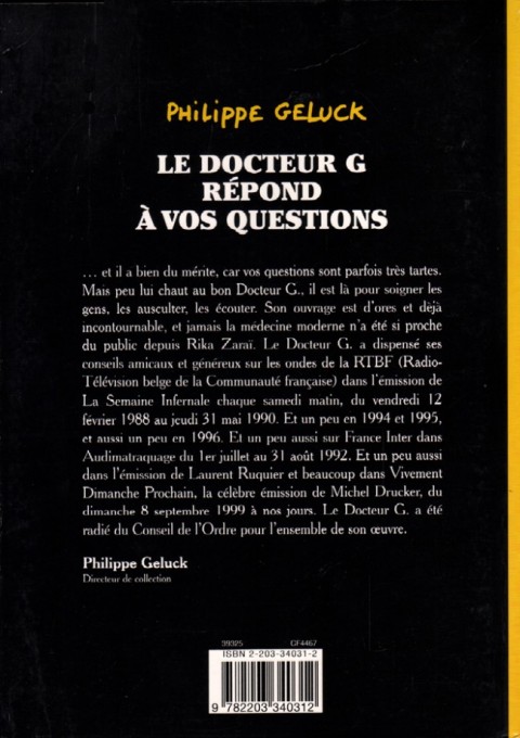 Verso de l'album Le Docteur G Tome 1 Le Docteur G répond à vos questions
