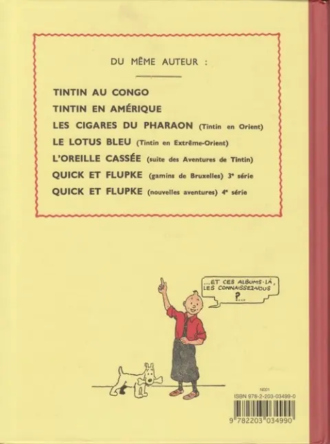 Verso de l'album Tintin Tome 7 L'île noire