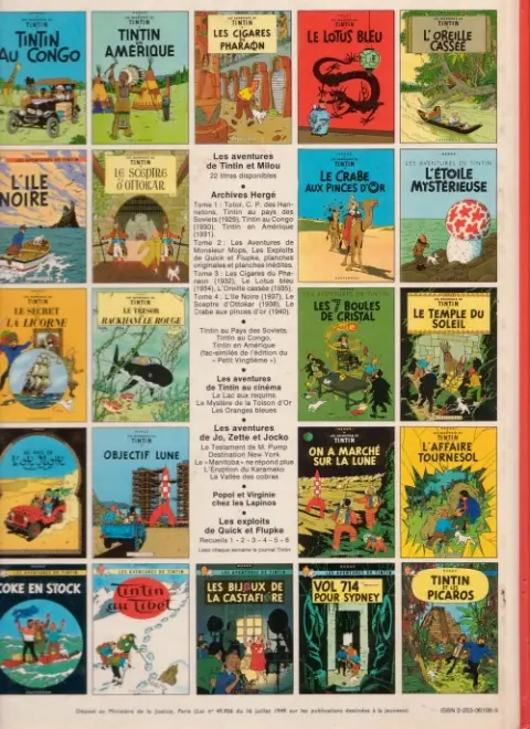 Verso de l'album Tintin Tome 9 Le crabe aux pinces d'or