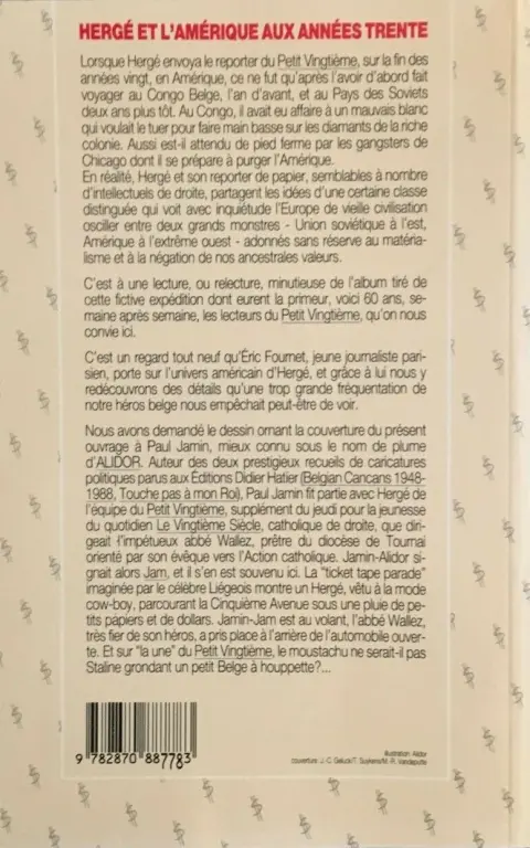 Verso de l'album Quand Hergé découvrait l'Amérique Rêves et cauchemars d'un petit Européen dans les années trente