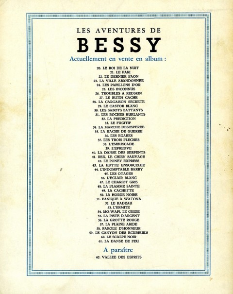 Verso de l'album Bessy Tome 61 La danse de feu