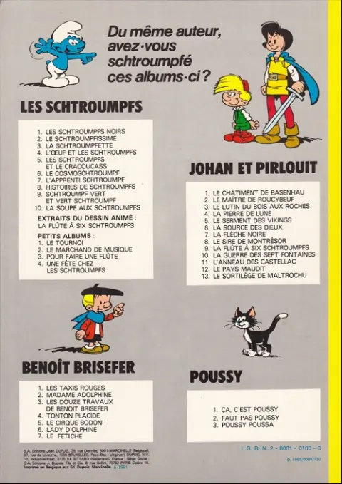 Verso de l'album Johan et Pirlouit Tome 6 La source des dieux