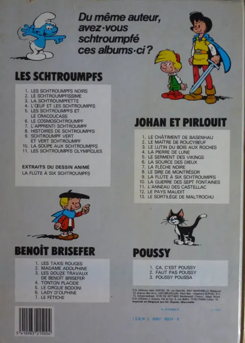 Verso de l'album Les Schtroumpfs Tome 9 Schtroumpf vert et vert schtroumpf