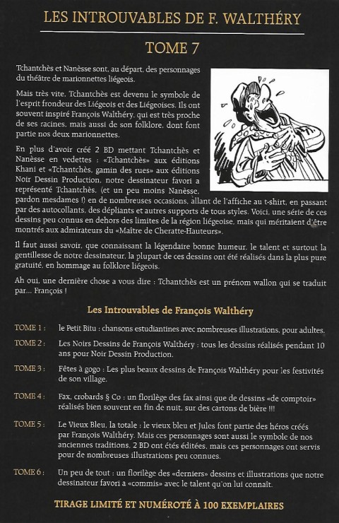 Verso de l'album Les Introuvables de F. Walthéry Tome 7 Tchantchès et Nanèsse